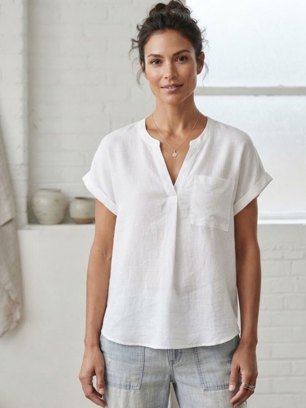 DKNY pure 100% linen v neck top